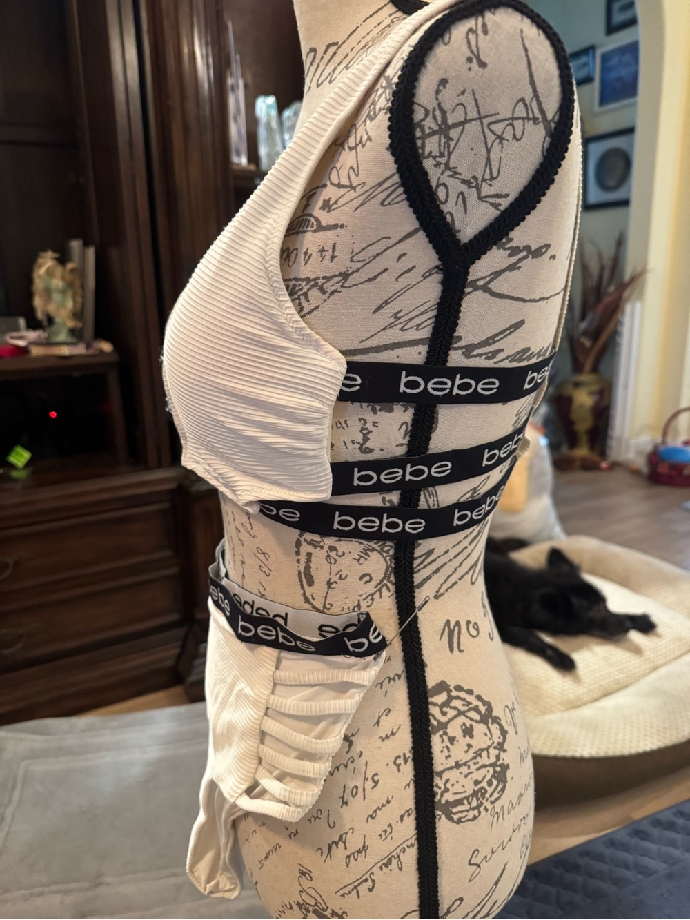 bebe White Ribbed Two-Piece Bikini Set m-l - Picture 3 of 4
